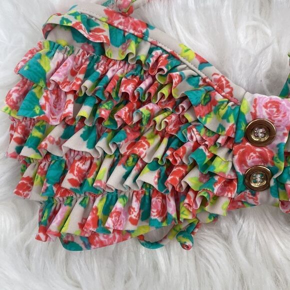 Xhilaration Ruffled Floral Bikini Halter Neck Small - Picture 2 of 5